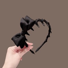 黑色波浪带齿蝴蝶结发箍高级感轻奢缎面头箍高颅顶女日常外戴韩国