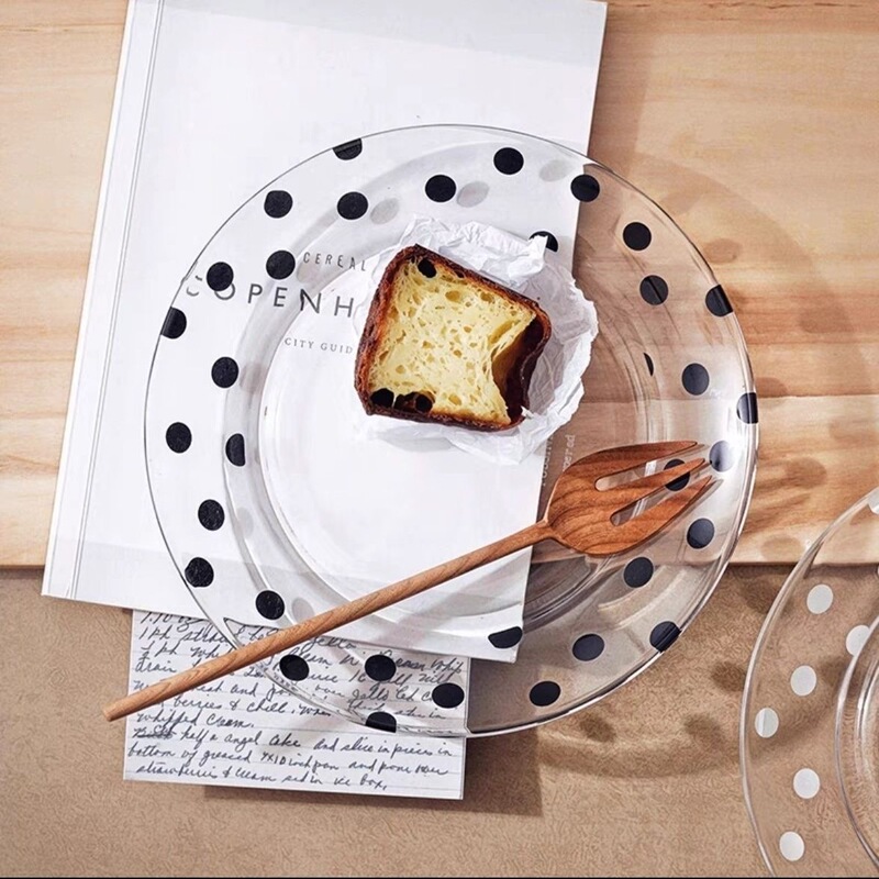 Fresh and Simple Polka Dot Series Glass Tableware Set: Bowls, Plates, Mugs, Oatmeal Bowls, Breakfast Cereal Bowls, Glass Plates