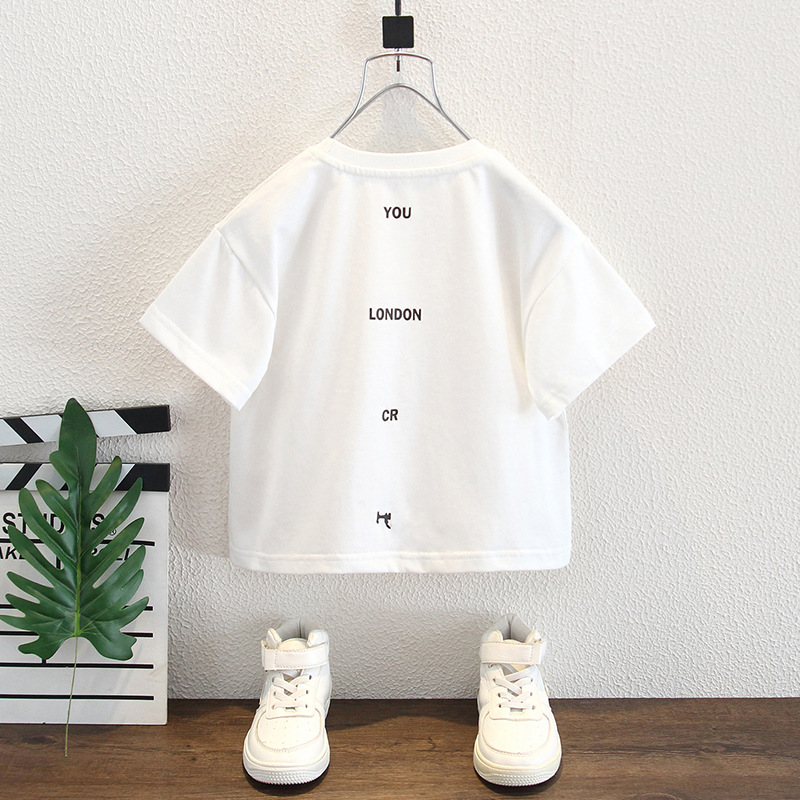 8029 Camiseta de manga corta de verano para niños 2025 Nuevo estilo Camiseta de media manga de verano para niños Camiseta hermosa blanca para niños