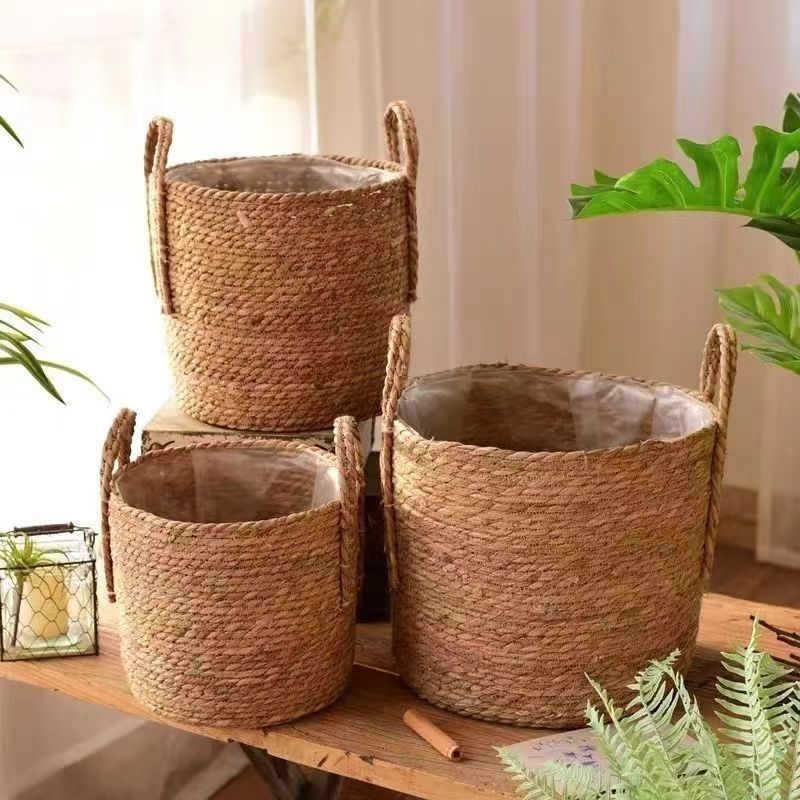 藤编北欧绿植花篮轻奢家装打造家居装饰编织花盆藤编花盆