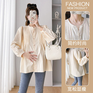 Maternity clothes 2023 Spring and Autumn new doll shirt small fresh loose slimming fashionable all-match pregnant women's age-reducing shirt