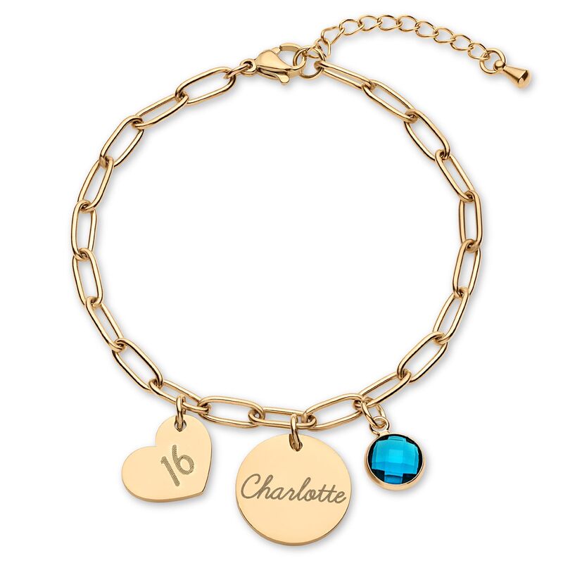 Birthstone Bracelet Steel Color Gold Rose Gold Plated Round Brand Name Engraving Birthday Bracelet Women's Love Bracelet