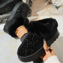 跨境2025年秋冬季新款外贸大码女士厚底雪地靴亮片帮面欧美风棉鞋