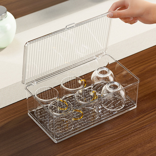 可叠加透明带盖防尘茶具茶杯茶包沥水收纳盒桌面杂物归类整理盒