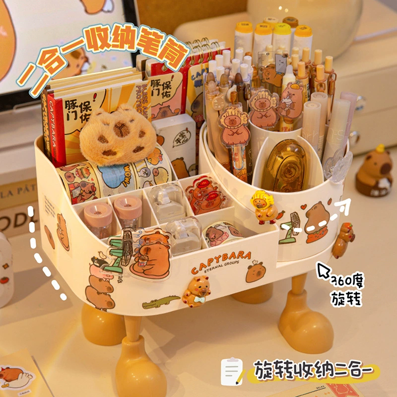 Вращающийся держатель для ручек Capabala большой емкости канцелярские принадлежности Настольный ящик для хранения детей мультфильм творческий стеллаж для хранения