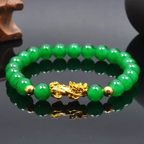 Imitation Garnet Pixiu Bracelet, Big Red and Green Glass Beads, Six-Character Mantra, Gold Pixiu Bracelet, Small Gift Wholesale
