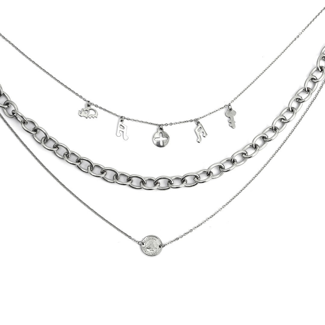 Metal texture multi-layer layered circular hang tag necklace for women's small accessories, clavicle c, Cuban neck_voghion.com