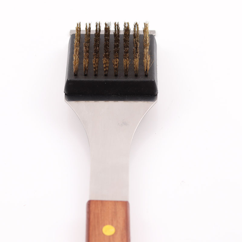 [Fuente de fábrica] herramientas de barbacoa 3 piezas de acero inoxidable mango de madera parrilla traje parrilla cepillo de limpieza