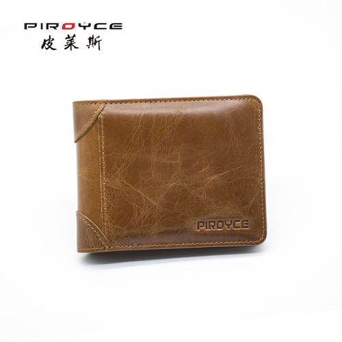Piroyce Factory Direct Sale New Top-Grade Calfskin Retro Men's Wallet Classic Casual Money Clip