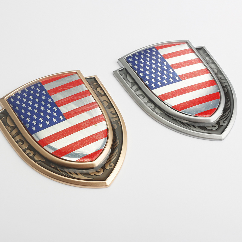 German, British, Italian, American and French Flag Metal Stickers, Patriotic Modified Car Logo Shield Side Logo Body Stickers