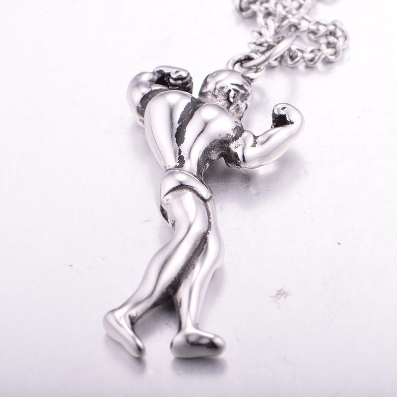 New Fashion Series Character Avatar Necklace Sports Weightlifting Men's and Women's Pendant Titanium Stainless Steel Set_voghion.com