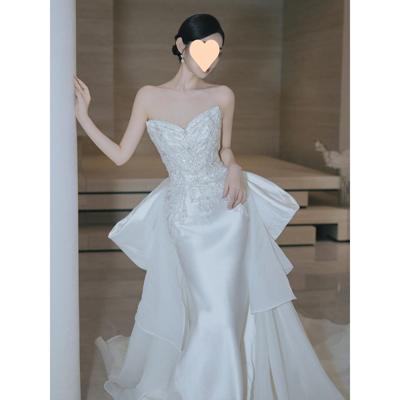 Abito da sposa elaborato in stile francese, nuovo modello 2025, abito formale a sirena in raso, semplice ed elegante._voghion.com