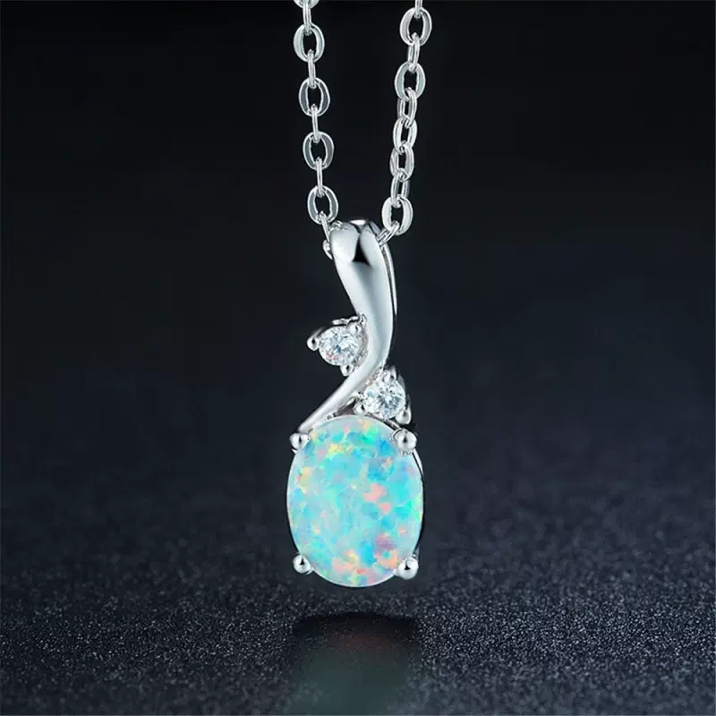 wish热卖跨境 欧美新款水滴澳宝吊坠项链 可爱精致蓝色欧泊饰品