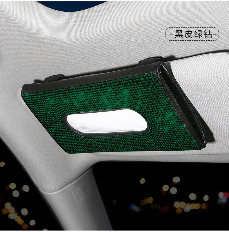 Car Sun Visor Tissue Box Leather Seat Back Diamond Tissue Holder Creative Fashion Women's Rhinestone Car Tissue Box