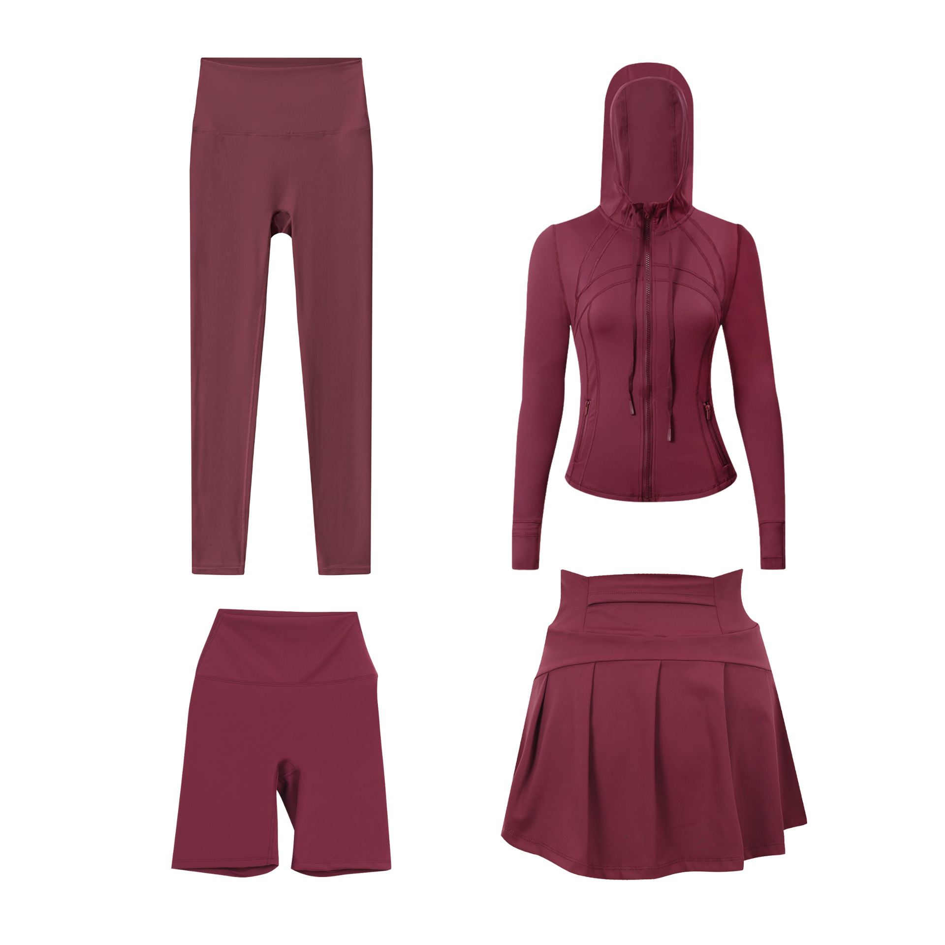 Women's Four Piece Set Sportswear Hooded Jacket Cropped Pants Short Skirt Slim Fit Outerwear Elastic Sports Jacket_ecoleips.com