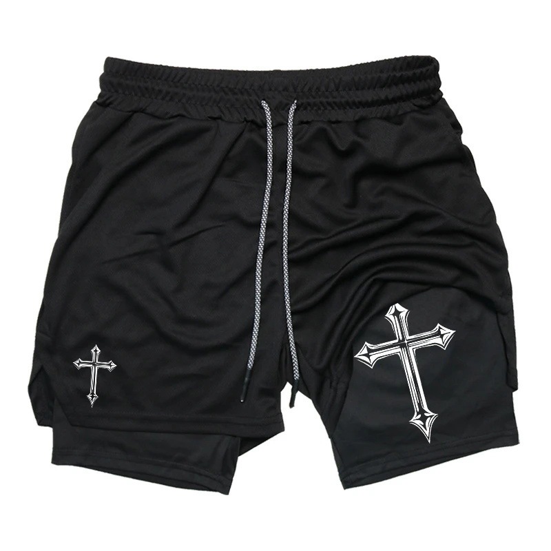 Summer Men's 2D Printed 2-in-1 Sports Running Shorts - Double-Layer Fitness Shorts Summer Men's 2D Printed 2-in-1 Sports Running Shorts - Double-Layer Fitness Shorts
