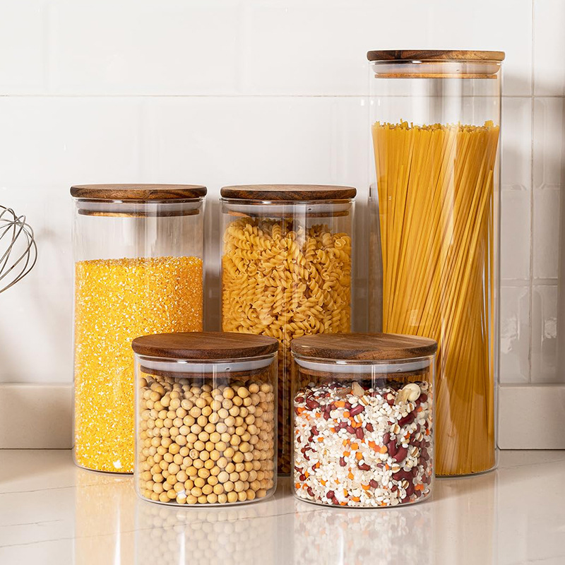 Japanese-style akazukai lid storage bin kitchen storage glass storage bin large size five-grain storage jar set of five