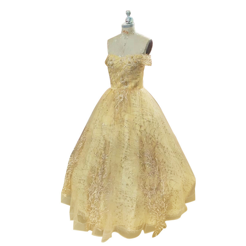 Vestido de coro dorado 2024 rendimiento de primavera vestido de novia de color esponjoso EXAMEN DE ARTE solo mujer estudiante traje de rendimiento simple