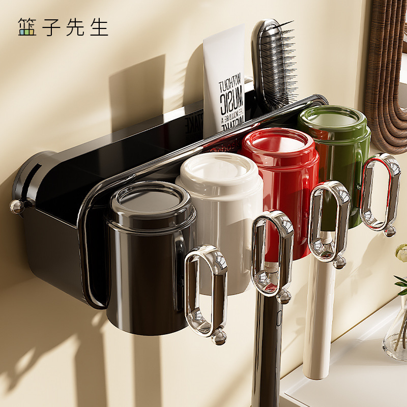 吸盘牙刷置物架壁挂式牙杯牙膏收纳架卫生间免打孔刷牙漱口杯挂架|undefined