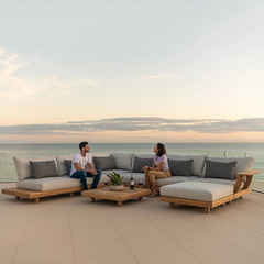 Outdoor Teak Sofa Courtyard Garden Outdoor Nordic Wooden Lounge Sofa Wicker Coffee Table Set