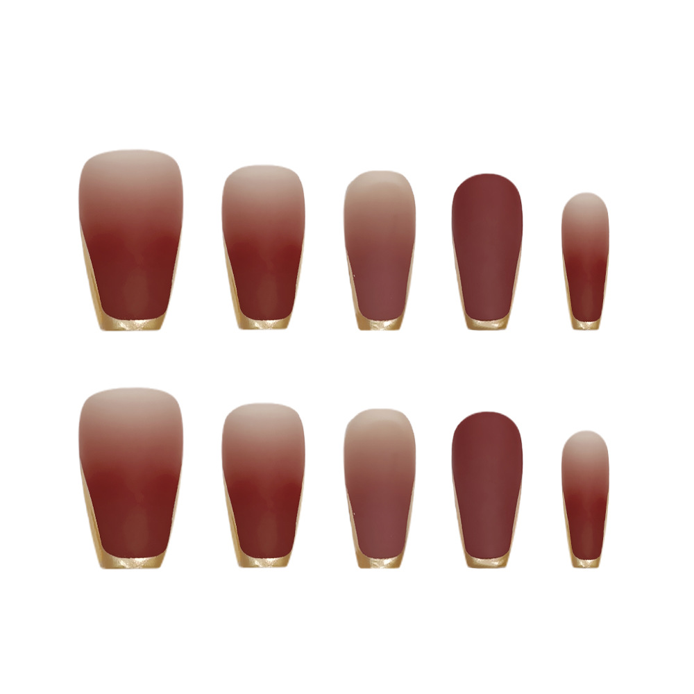 Transfronterizo estereoscópico oro oro francés manicure marrón estilo retro de alta calidad 24 piezas de parche de uñas falsas