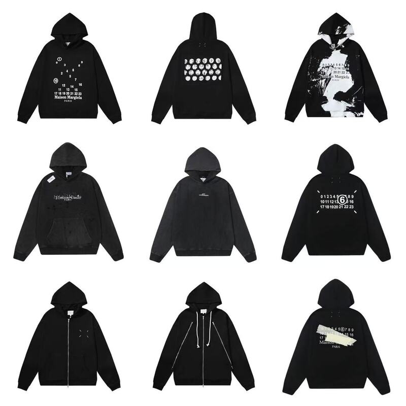 26S Cross-Border Trendy Brand Mm6 Washed Double Yarn Pure Cotton Printed Unisex Couple Casual Loose Sweatshirt Hoodie in Stock