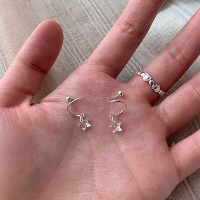 Sterling Silver Star Ear Nail Female Niche Design High-grade Spiral Ear Nail Screw Screw Fashion All-match Earrings