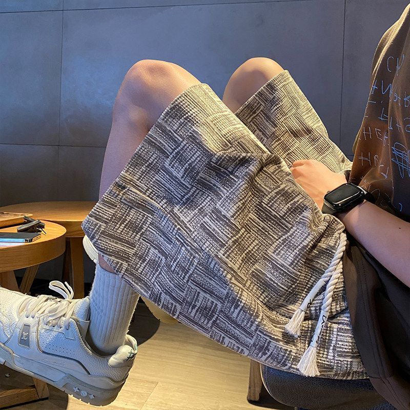 Nasa Plaid Tie-Dye Loose Sports Shorts for Men, Summer Thin Style, Beach Trendy Casual Five-Point Shorts
