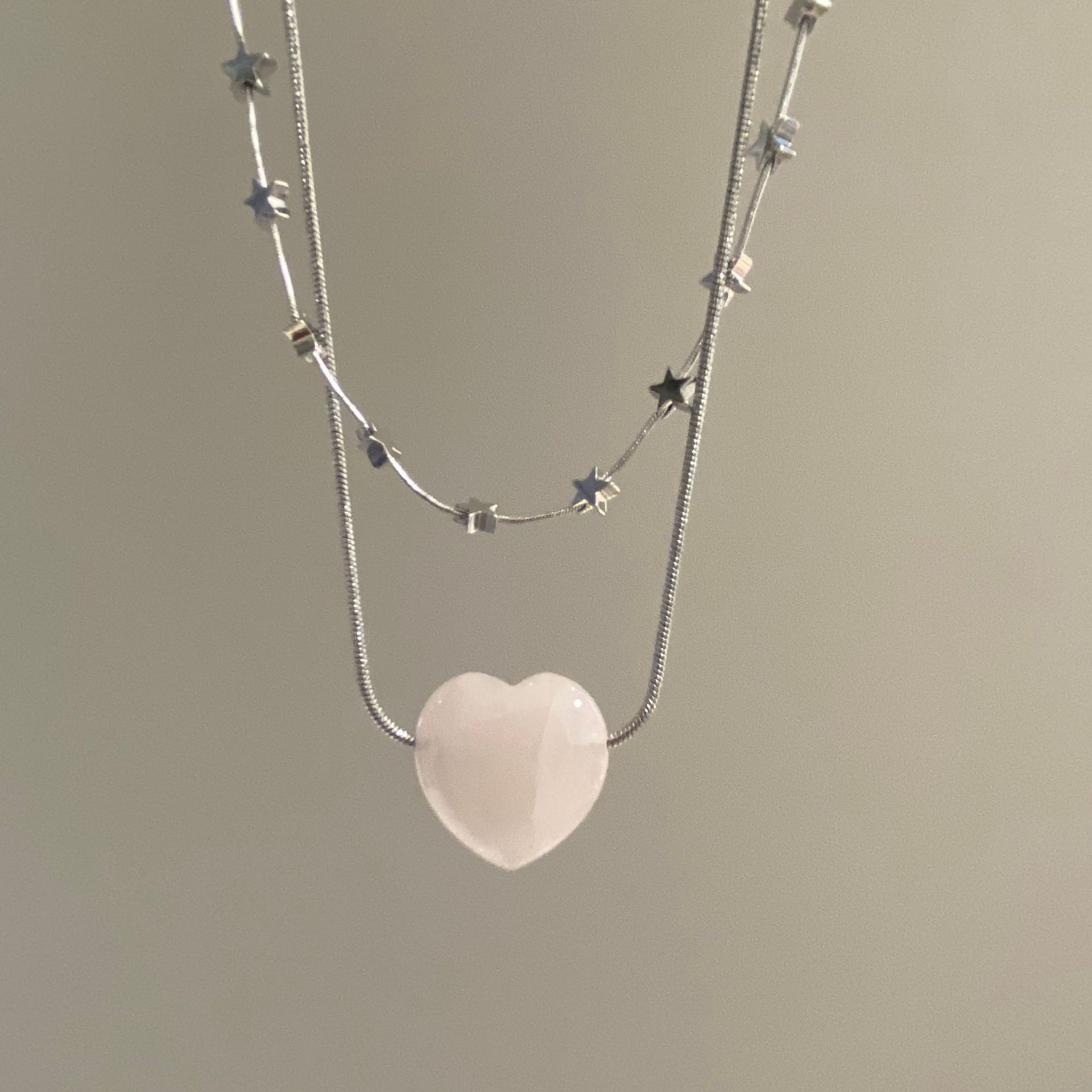 Fashion Star Heart Shape natural stone Metal Chain Pendant Necklace 1 Piece