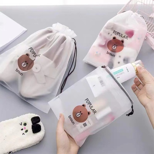 Translucent frosted plastic packaging bag drawstring clothing underwear socks towel storage bundle pocket bear bag