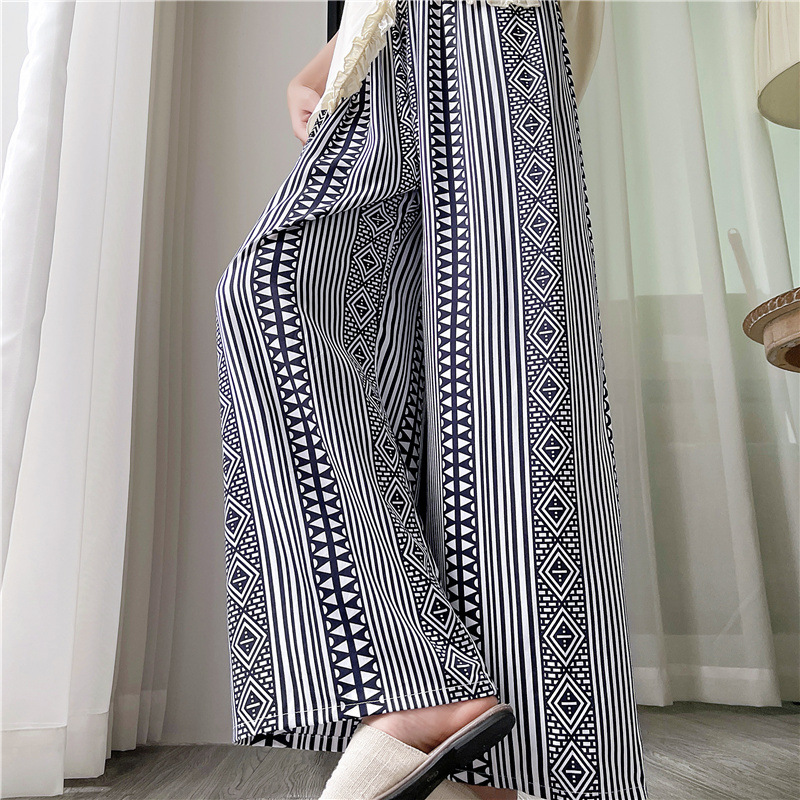 Pantalones de pijama de seda de algodón para mujer Pantalones de pierna ancha casuales impresos de dibujos animados delgados de verano las mujeres embarazadas pueden usar pantalones de comercio exterior pantalones de una sola capa