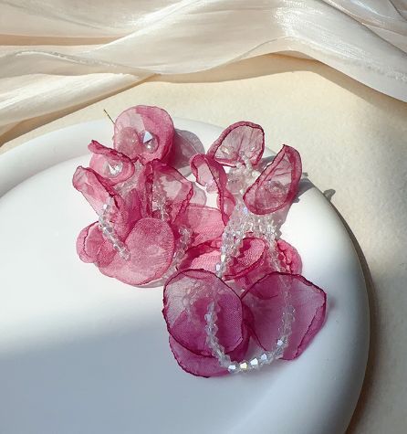 Raspberry red flower earrings