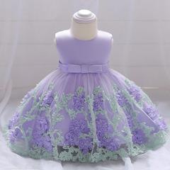 2023 New Summer Children's Clothing Children's Wedding Dress Baby First Birthday Dress Embroidery Net Lace Puffy Skirt 
