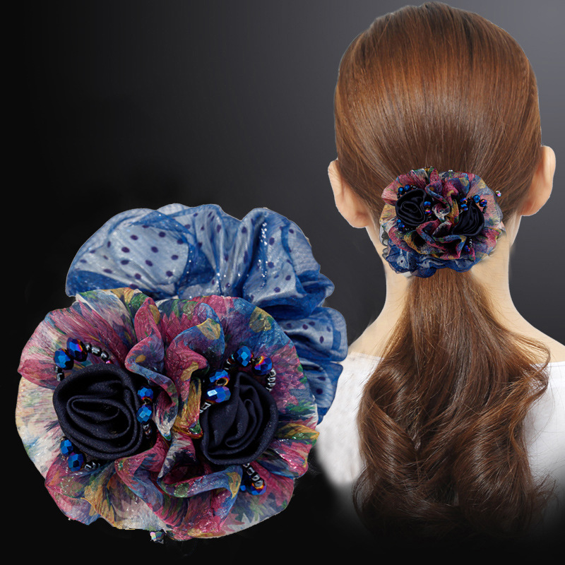 컬러풀한 거즈 머리끈 [블루]