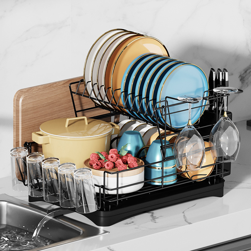 Escurridor de platos y tazones multifuncional, organizador de cocina Amazon para vajilla, cubiertos y almacenamiento