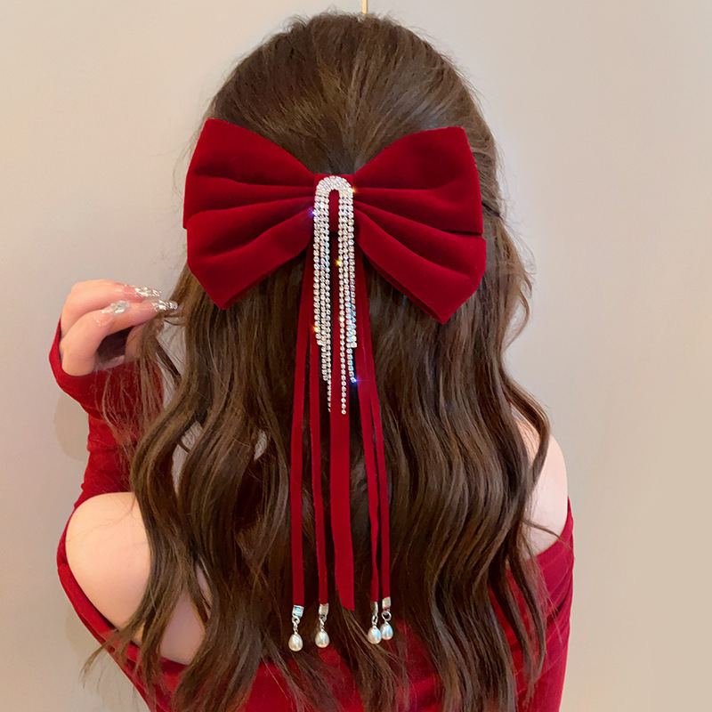 Red Bow Headwear Bride Toast Dress Evening Ceremony Hair Accessories Engagement Wedding Hairpin Simple Atmosphere High-class Women