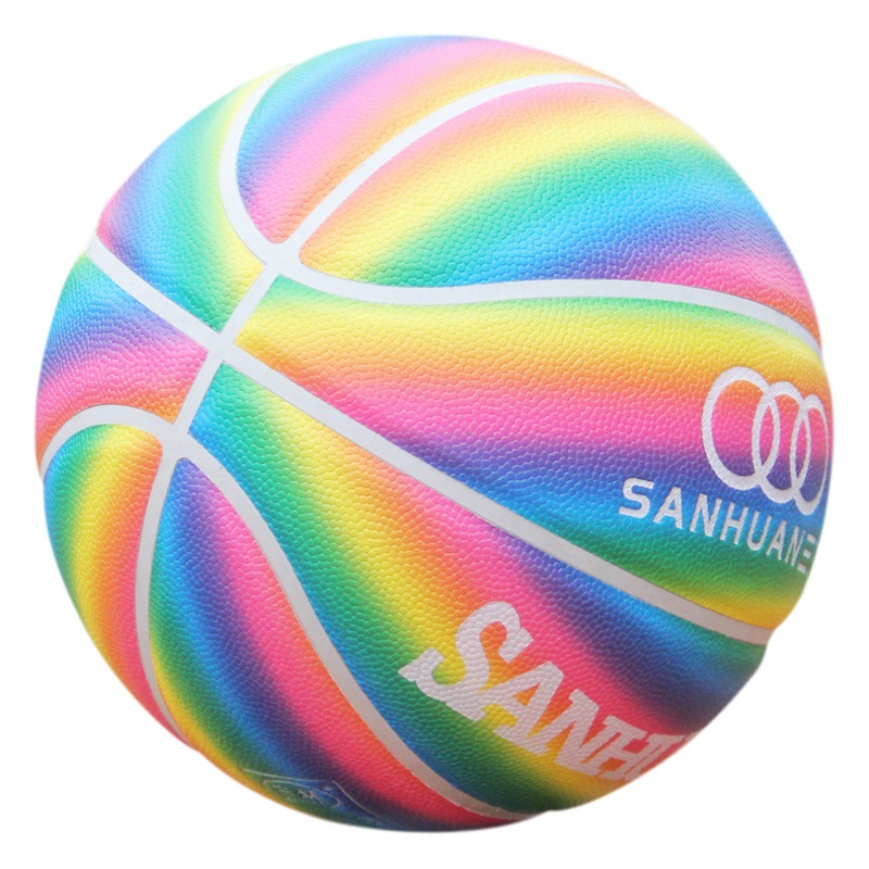Sanhuan deportes Rainbow baloncesto N ° 7 absorción de humedad PU interior y exterior entrenamiento de competición caja de regalo traje de letras baloncesto al por mayor