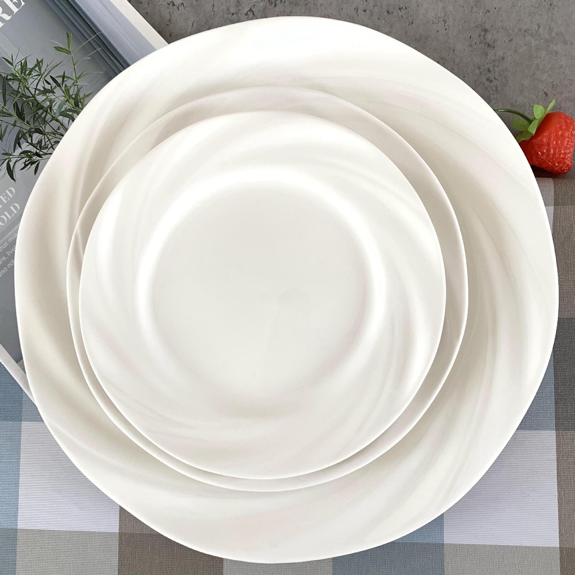 Venta al por mayor Hotel vajilla cerámica Jade hoja placa plana blanco puro plato occidental pasta placa desayuno filete plato creativo
