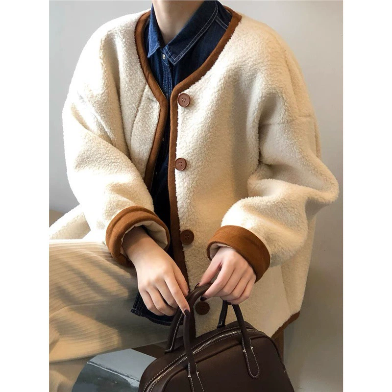 Velvet keep warm jacket, loose fit