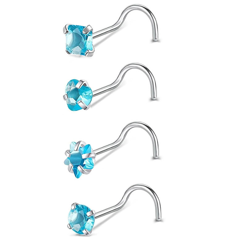 Titanium Steel Curved Stud Five-Pointed Star Square Heart L S Rod Ring Mini Inlaid Stone Girl Facial Nose Jewelry_voghion.com