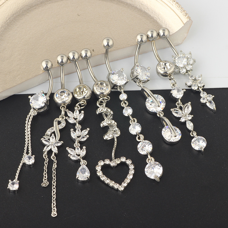 Classic Stainless Steel Belly Button Ring Set - 8-Piece Crown Umbilical Rings Body Piercing Jewelry detail image 9