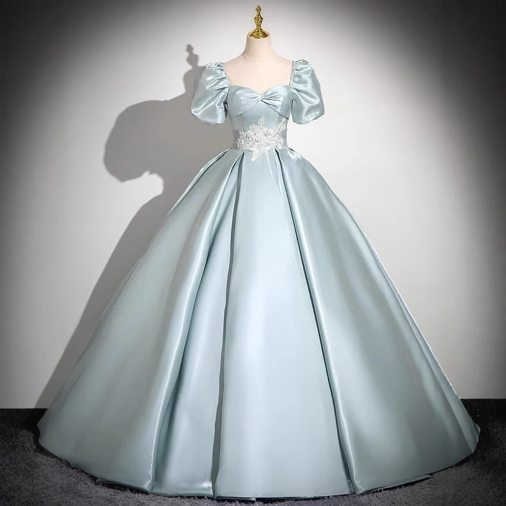 Elegant Evening Dress for Women 2026 New Style Elegant Banquet Performance Satin Puff Sleeve Eighteenth Birthday Adult Banquet Dress