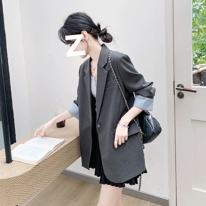 拼接灰色西装外套女早春季2025新款韩系感轻熟风流行休闲西服|undefined