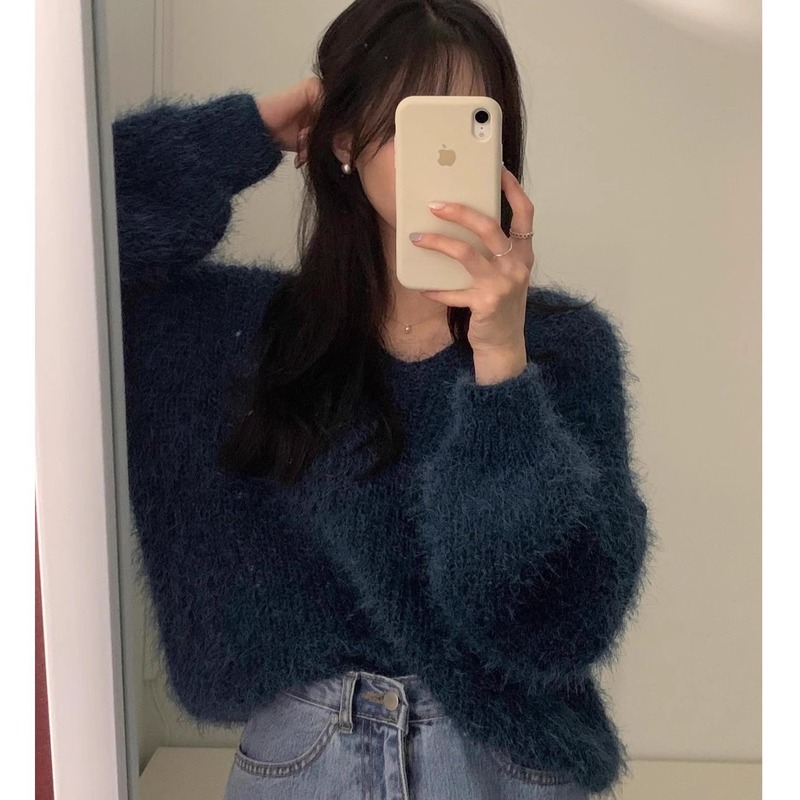 韩国东大门2025秋冬季新款慵懒风宽松软糯保暖V领套头长袖毛衣女|undefined