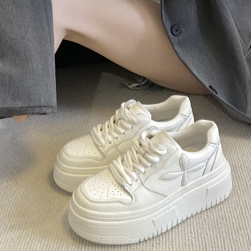 Soft Leather Thick-Soled White Sneakers for Women, Chanel-Style, Slimming, Height-Increasing, Versatile Autumn Shoes, Loafers for Women