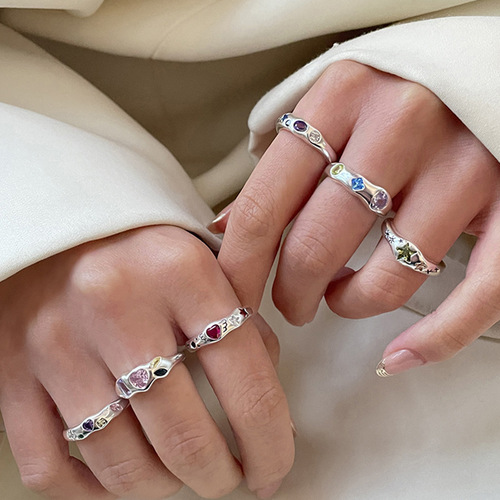 Colorful zircon love ring for women INS style combination model niche high-end opening adjustment fashion  new style