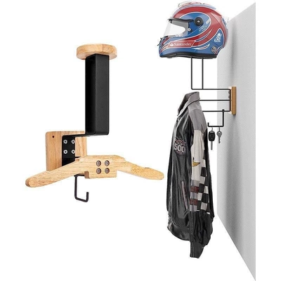 Amazon Hanging Rack Bracket Helmet Hook Clothes Rack Storage Rack Clothes Hat Wall Mount Rack Helmet Display Rack (Motosiklet dəbilqə rəfləri) - wood-color-motorcycle-helmet-rack