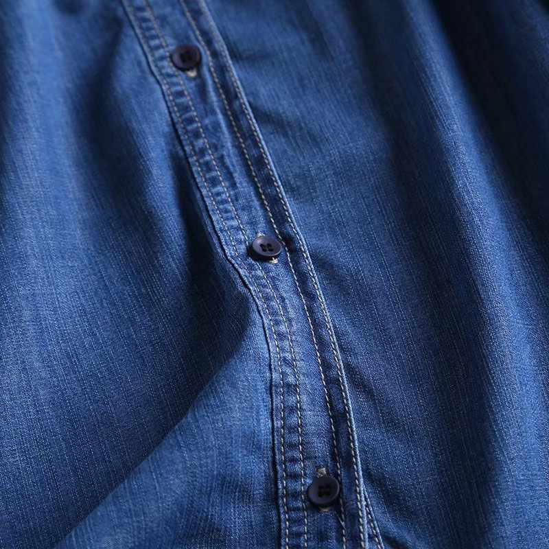 ​​Women’s Tencel Denim Shirt – Upgraded Breathable Long Sleeve Blouse (Light/Dark Blue, M-XXXL)​​_mkmklike.com