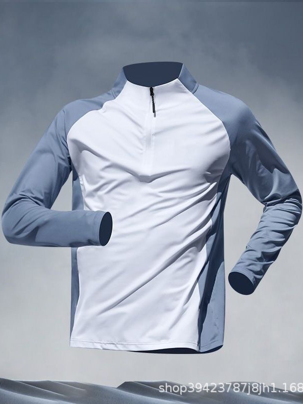 Quick dry long-sleeve with zipper for training, trousers, sports body-friendly T-shirt for gym, with a zipper, for running 4