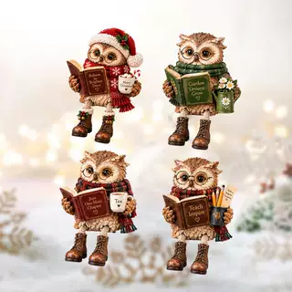 亚马逊日常装饰摆件Book Lover Owl Shelf Sitter看书猫头鹰雕像
